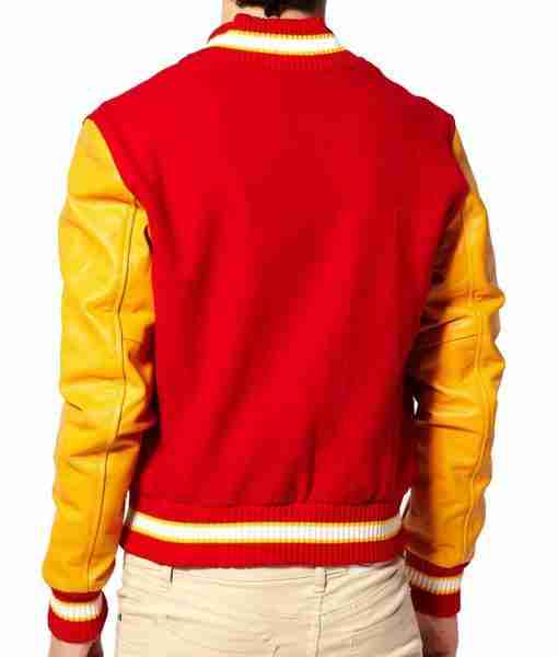 Back of red and yellow Michael Jackson's red varsity jacket
