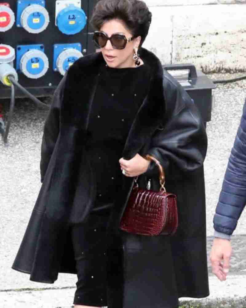 House of Gucci Lady Gaga Black Leather Coat