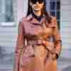 Irina Shayk Brown Leather Trench Coat
