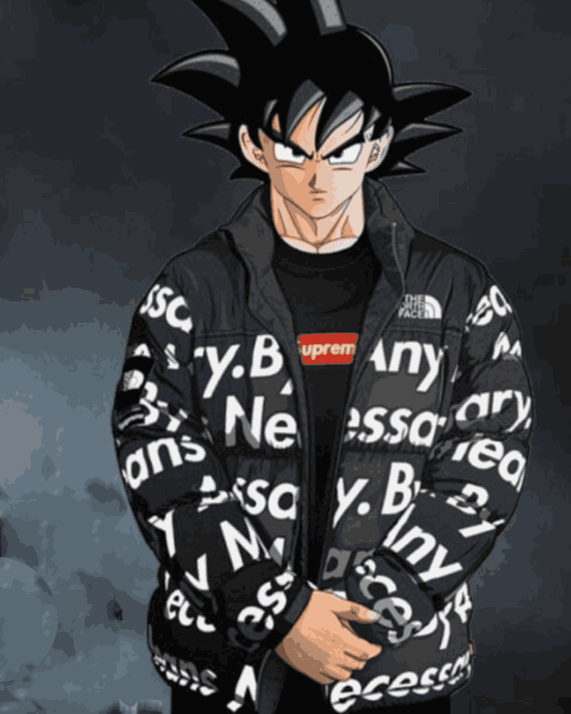 Anime Character Goku Drip Puffer Black & White Jacket