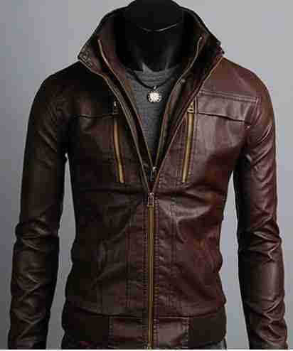 Men Brown Bomber Faux Leather Jacket