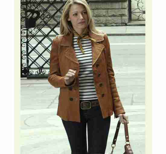 Serena Van Woodsen Blake Lively Brown Leather Jacket