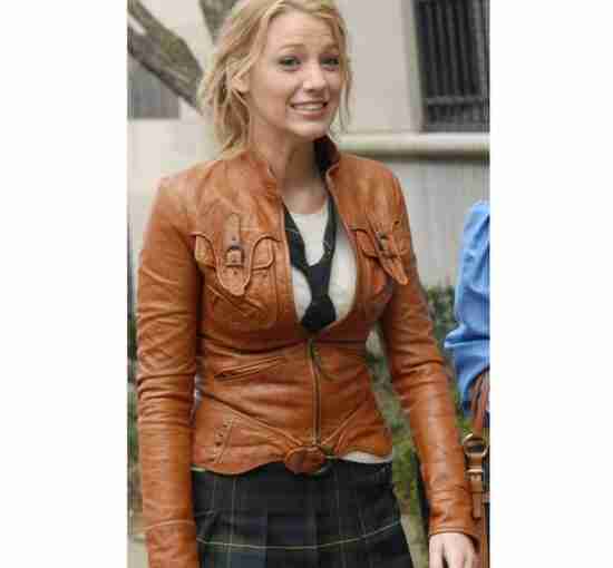 Serena Van Der Woodsen Tan Brown Leather Jacket