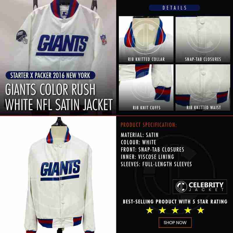 infographics Starter X Packer 2016 New York Giants Color Rush White Nfl Satin Jacket for Men