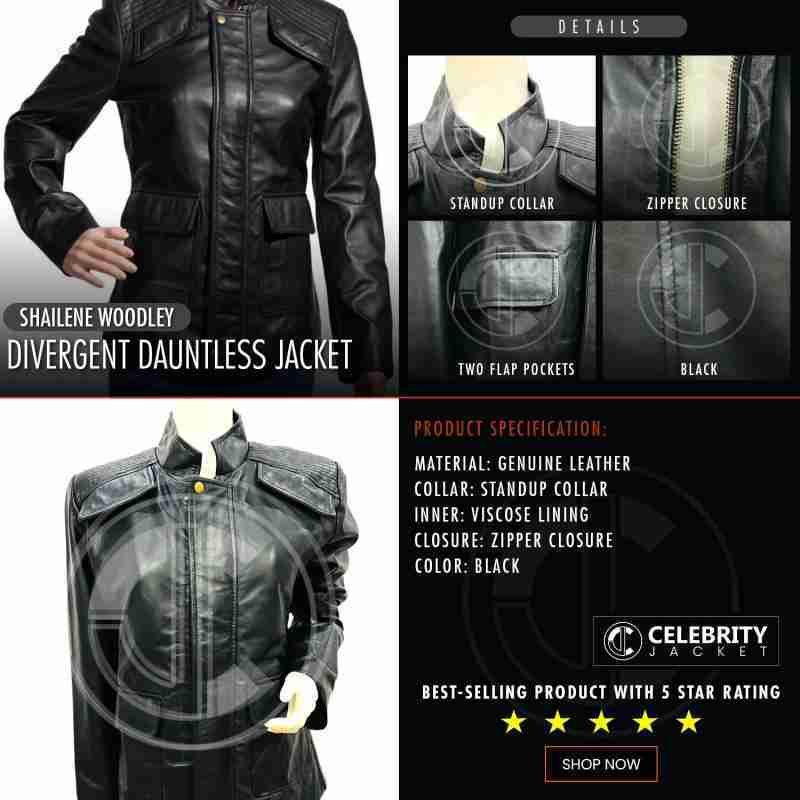 Shailene Woodley Divergent Beatrice Prior Black Leather Jacket 