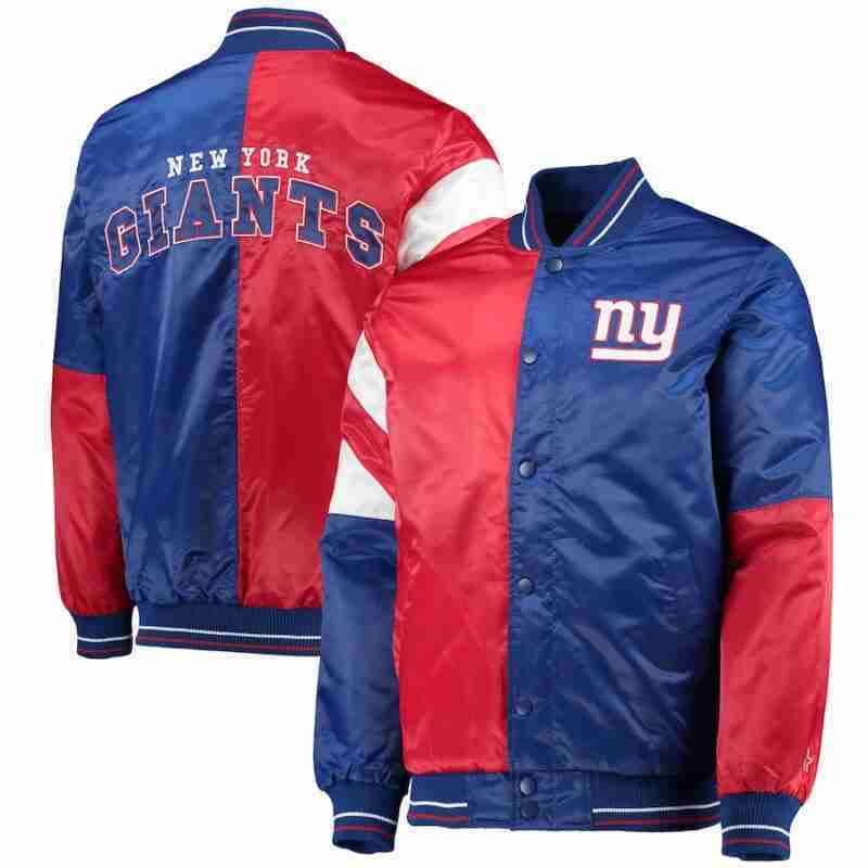 NFL New York Giants red & blue multi-colored satin varsity jacket for men
