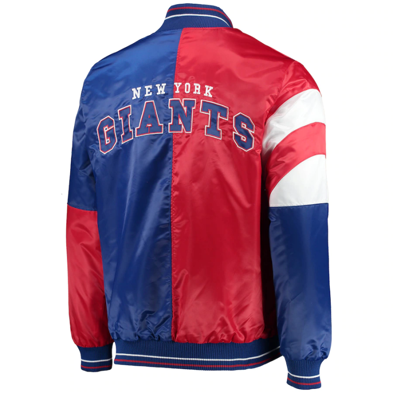 NFL New York Giants red & blue multi-colored satin varsity jacket - back