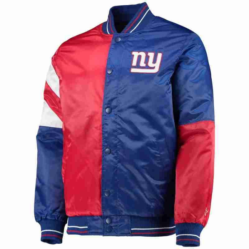 NFL New York Giants red & blue multi-colored satin varsity jacket - front