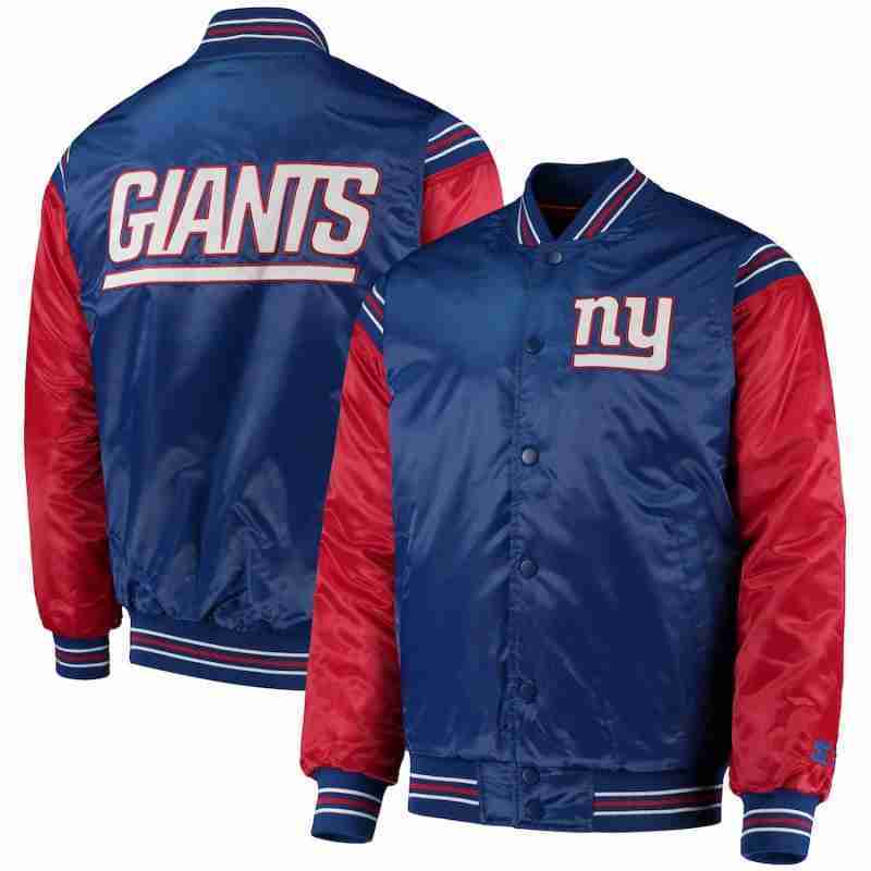 Men's NFL New York Giants Red and Blue Enforcer Satin Varsity Jacket