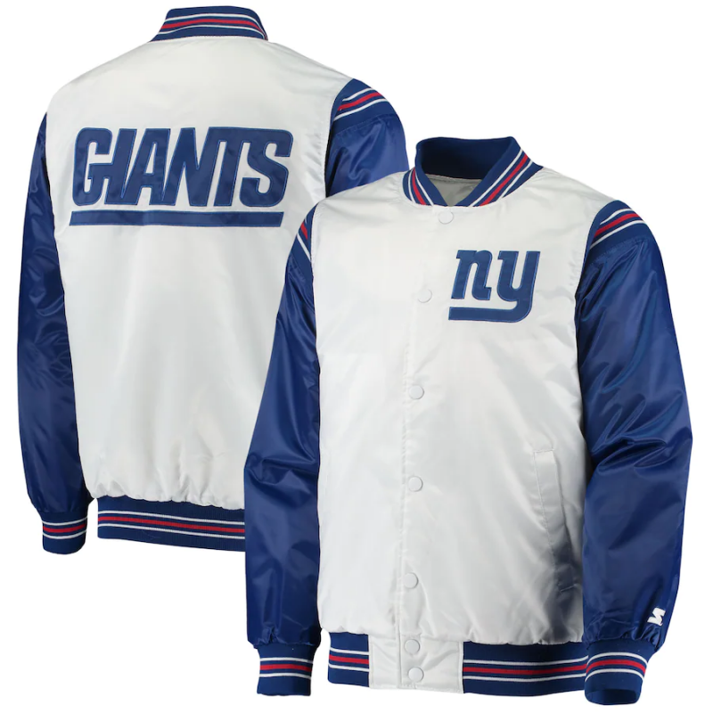 Men's NFL NY Giants white & blue satin varisty jacket