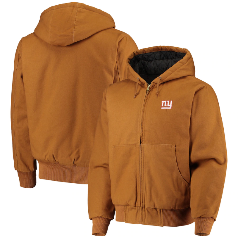 Men's NFL NY Giants tan brown hooded cotton jacket