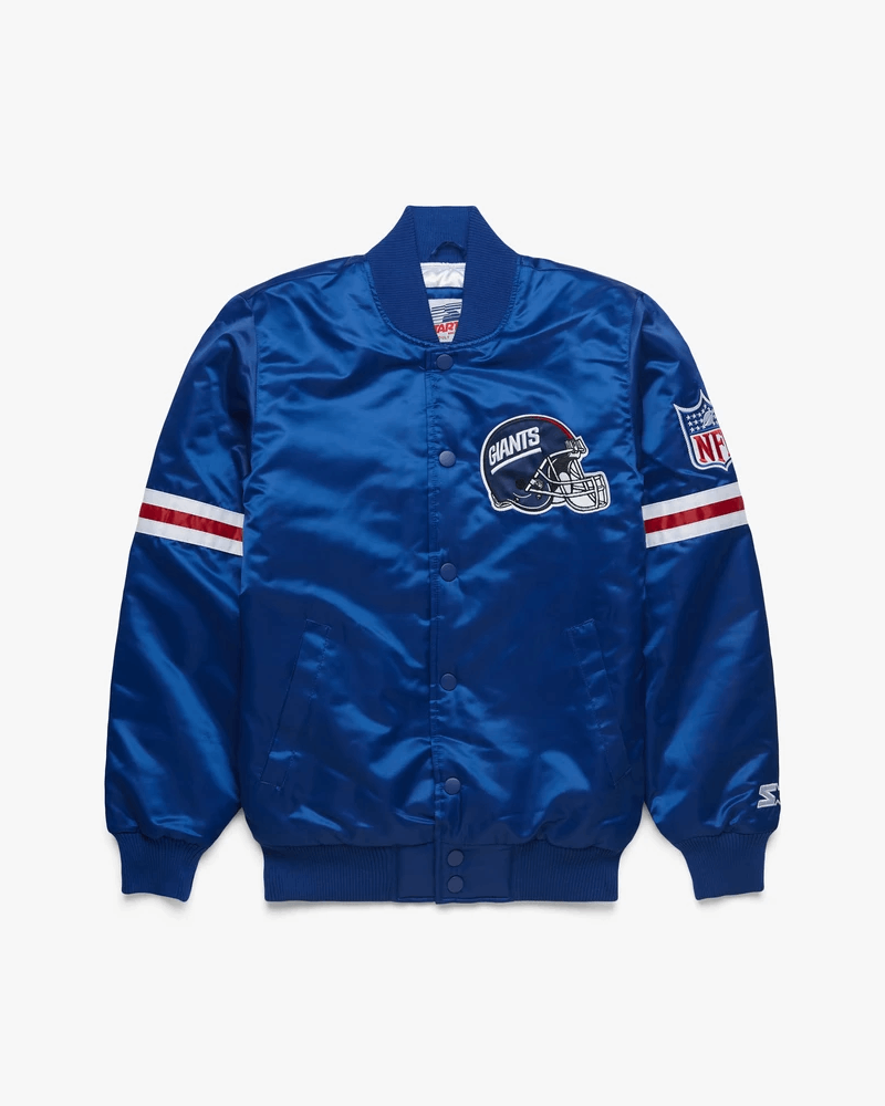 NFL NY Giants' Gridiron royal blue satin jacket - front