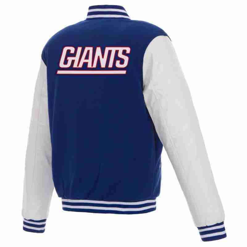Men's NFL New York Giants reversible blue fleece jacket with white sleeves - back view