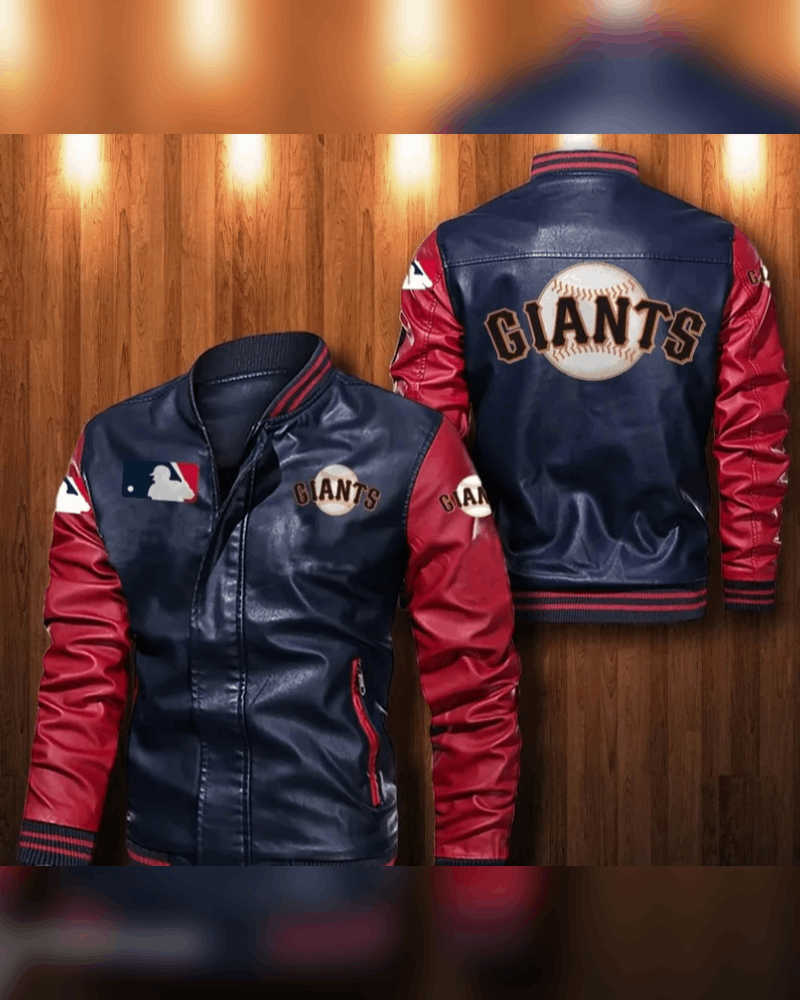 San Francisco Giants' leather bomber baseball jacket in red and black colors