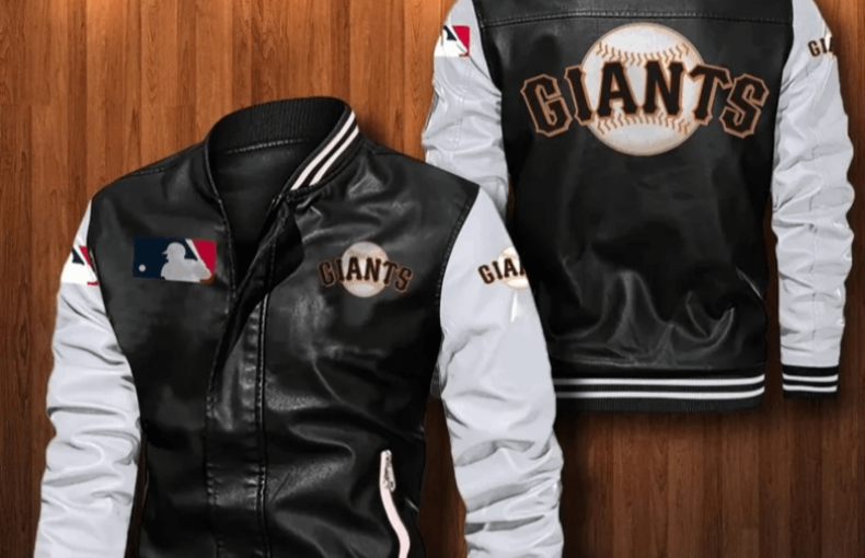 San Francisco Giants' leather bomber baseball jacket in black and white colors