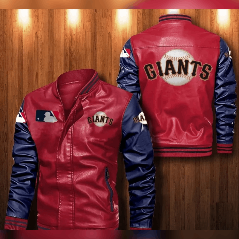 San Francisco Giants' leather bomber baseball jacket in red and blue colors