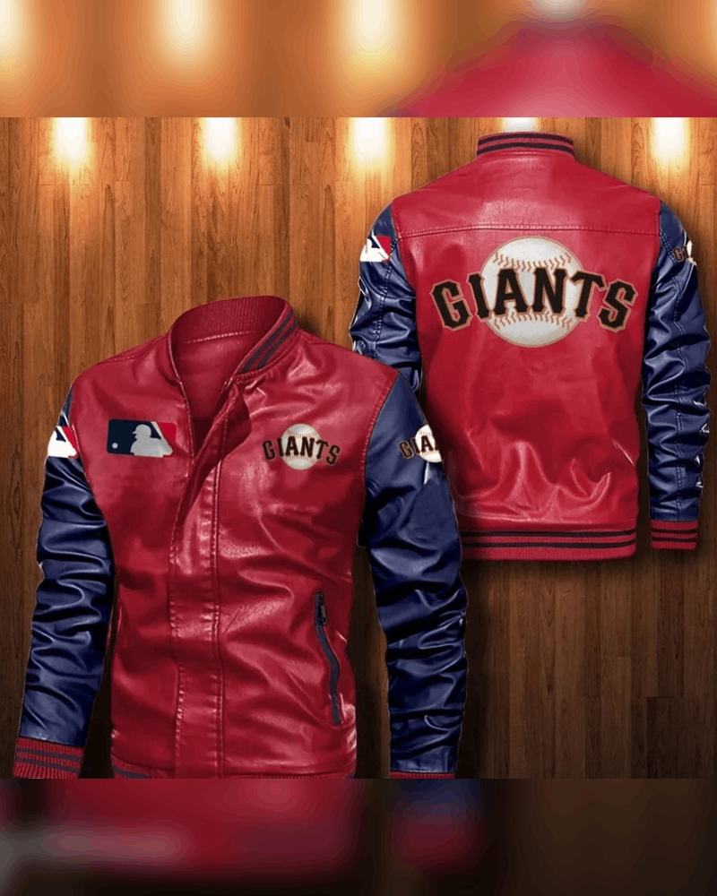 San Francisco Giants' leather bomber baseball jacket in red and blue colors