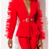 Women Red Ruffle Blazer Jacket