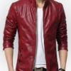 Casual Style Red Slim Fit Leather Jacket for Men’s