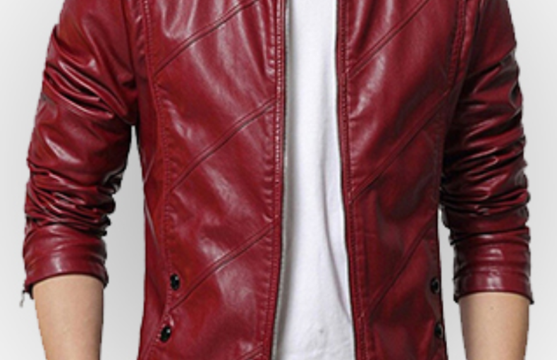 Casual Style Red Slim Fit Leather Jacket for Men’s