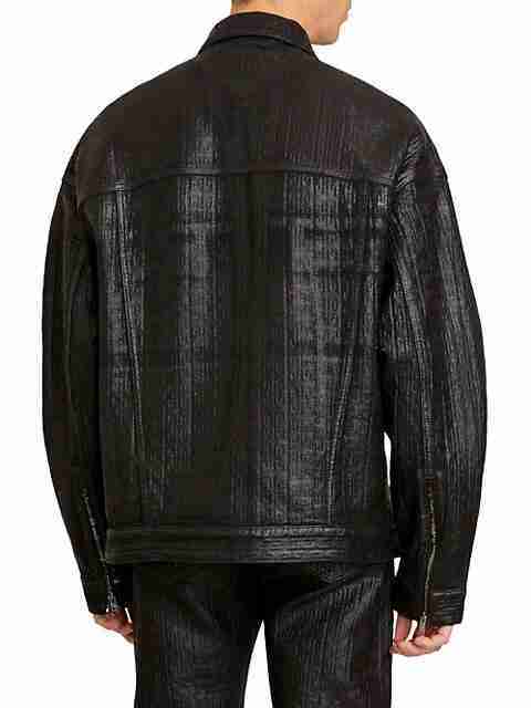 The Kid Laroi's black coated oversized denim jacket - front