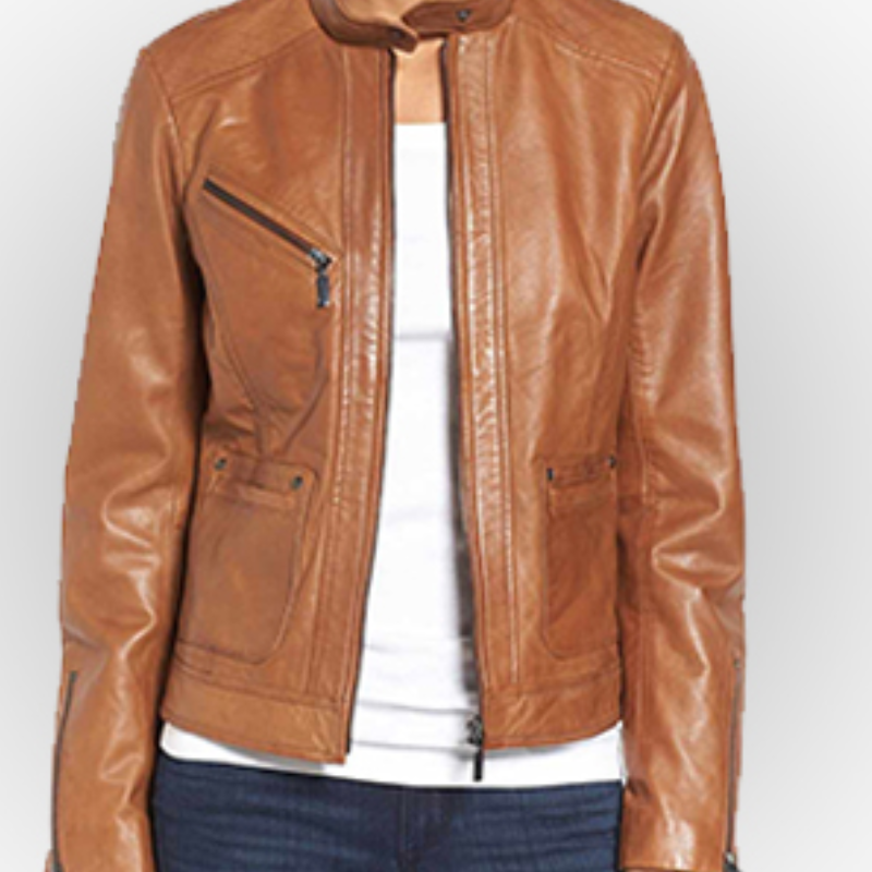 Stylish Brown Leather Jacket For Womens