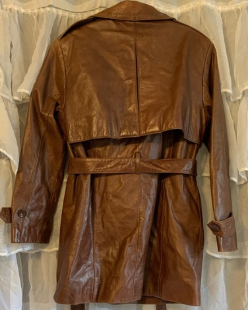 Women Brown Leather Trench Coat