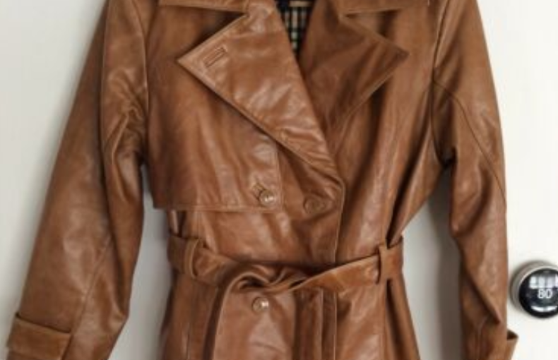 Women Brown Leather Trench Coat