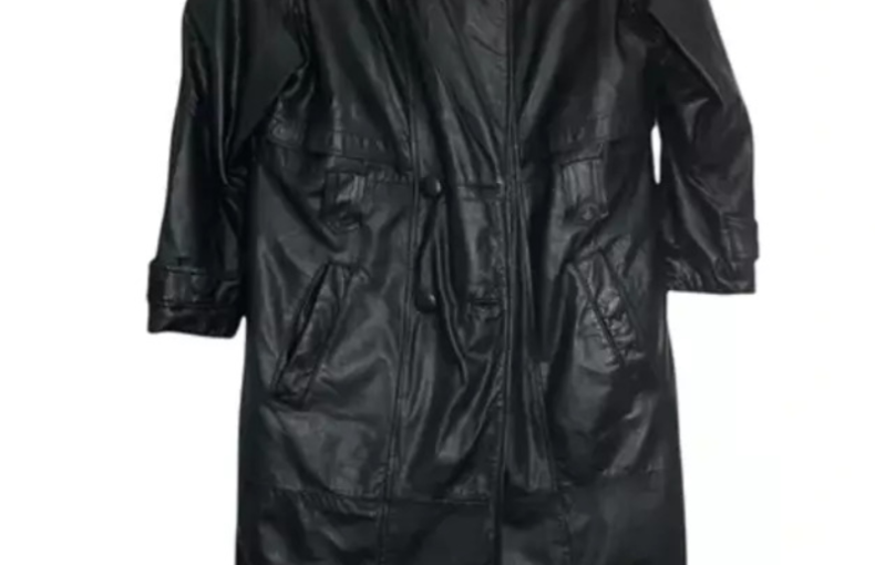 Women Leather Black Trench Coat