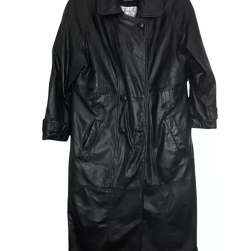 Women Leather Black Trench Coat