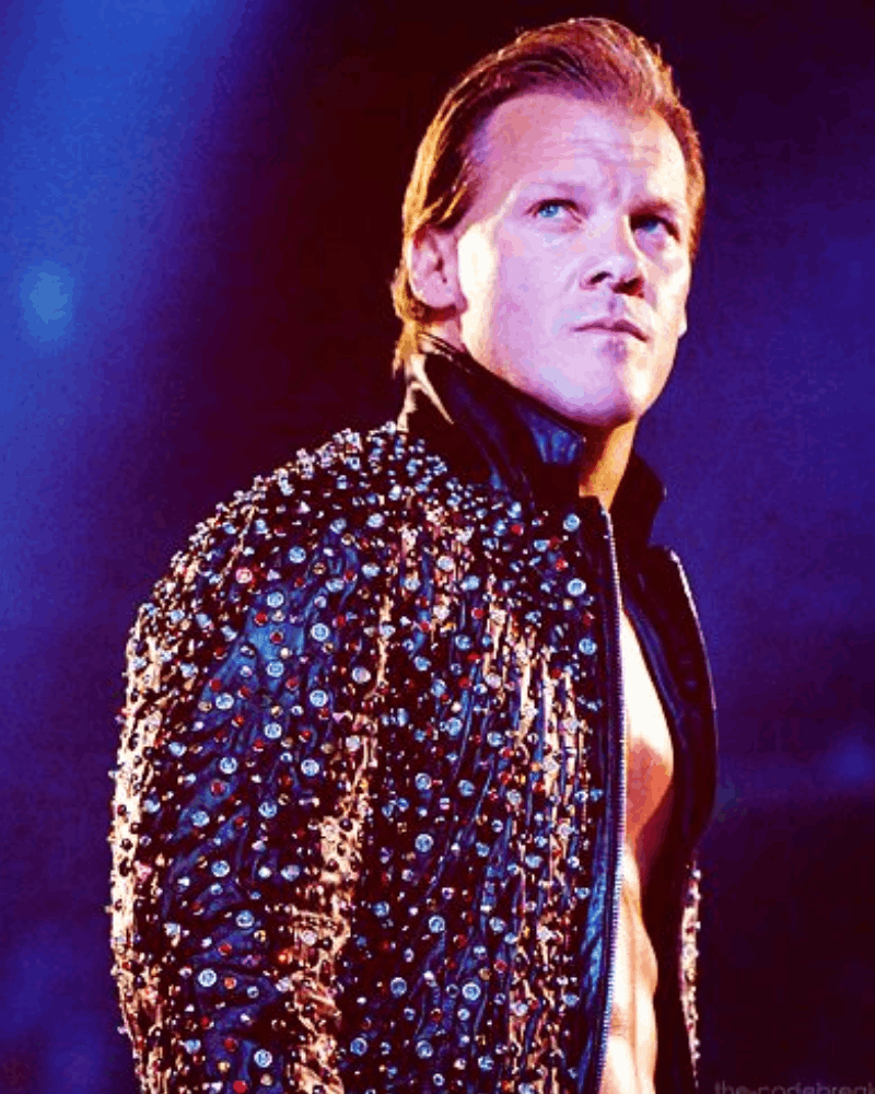 WWE superstar Chris Jericho in his sparkling light-up leather jacket