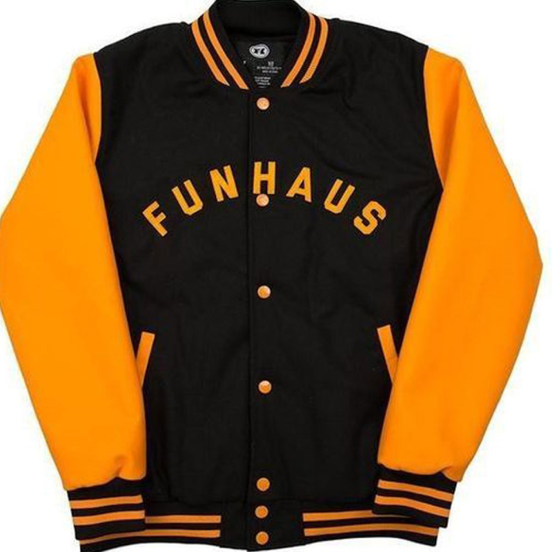 Funhaus Black and Orange Letterman Jacket