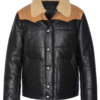 Men’s Puffer Rancher Black Leather Jacket with Fur Collar