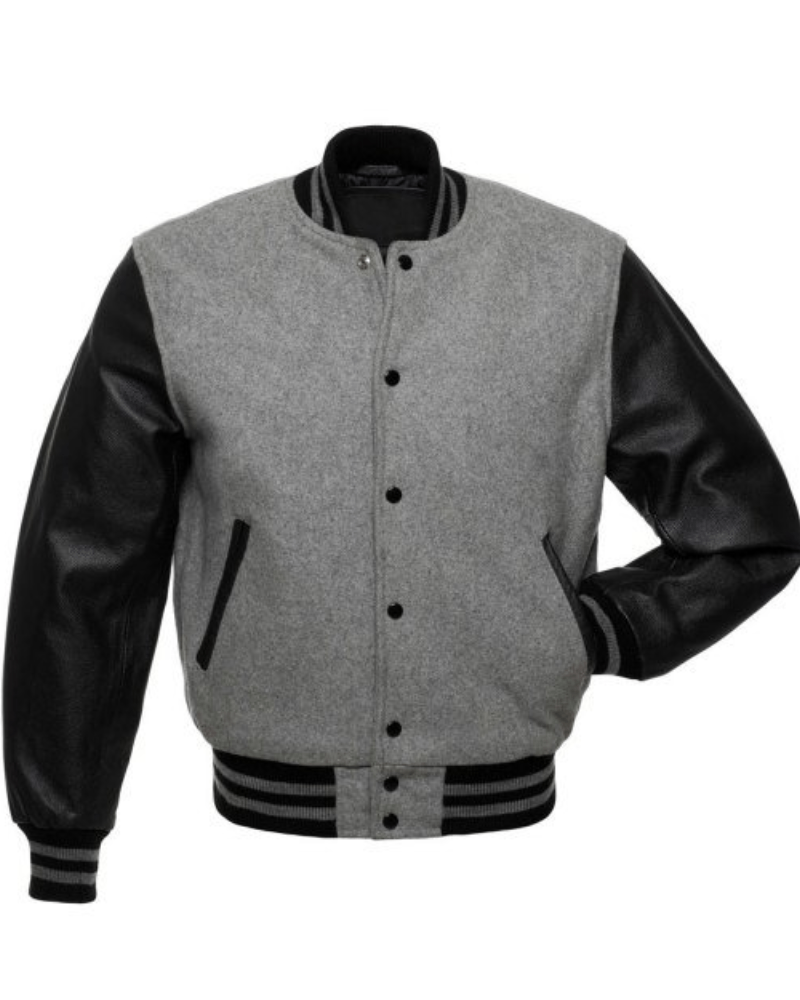 Men’s Grey Varsity Wool/Leather Jacket