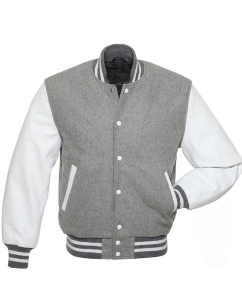 Men’s Grey Varsity Wool/Leather Jacket