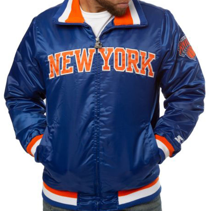 New York Knicks Starter Blue Satin Bomber Jacket