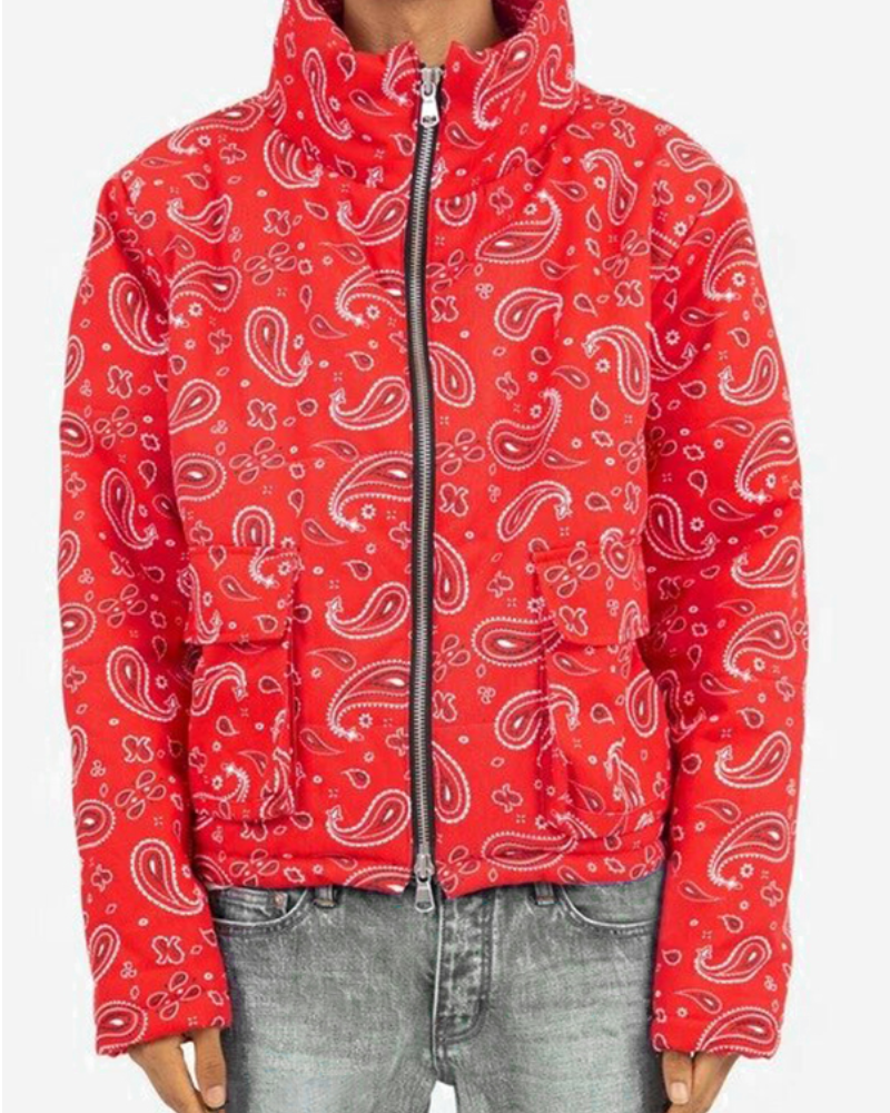 Red Bandana Puffer Jacket