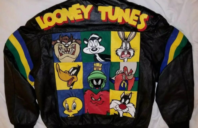 Vintage 90s Looney Tunes Leather Bomber Jacket