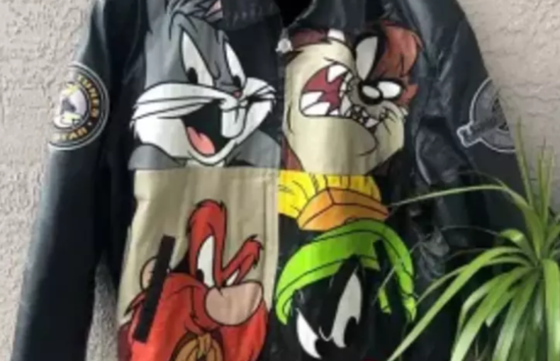 Vintage Looney Tunes Space Jam Cartoon Leather Jacket