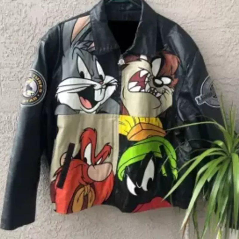 Vintage Looney Tunes Space Jam Cartoon Leather Jacket