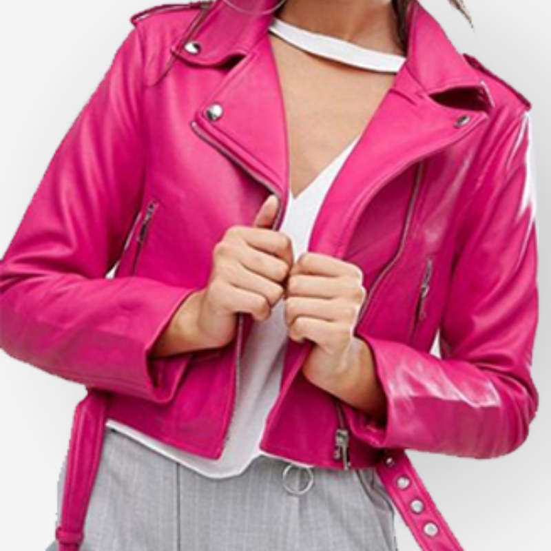 Sophisticated Asymmetrical Zipper Hot Pink Leather Jacket for Women