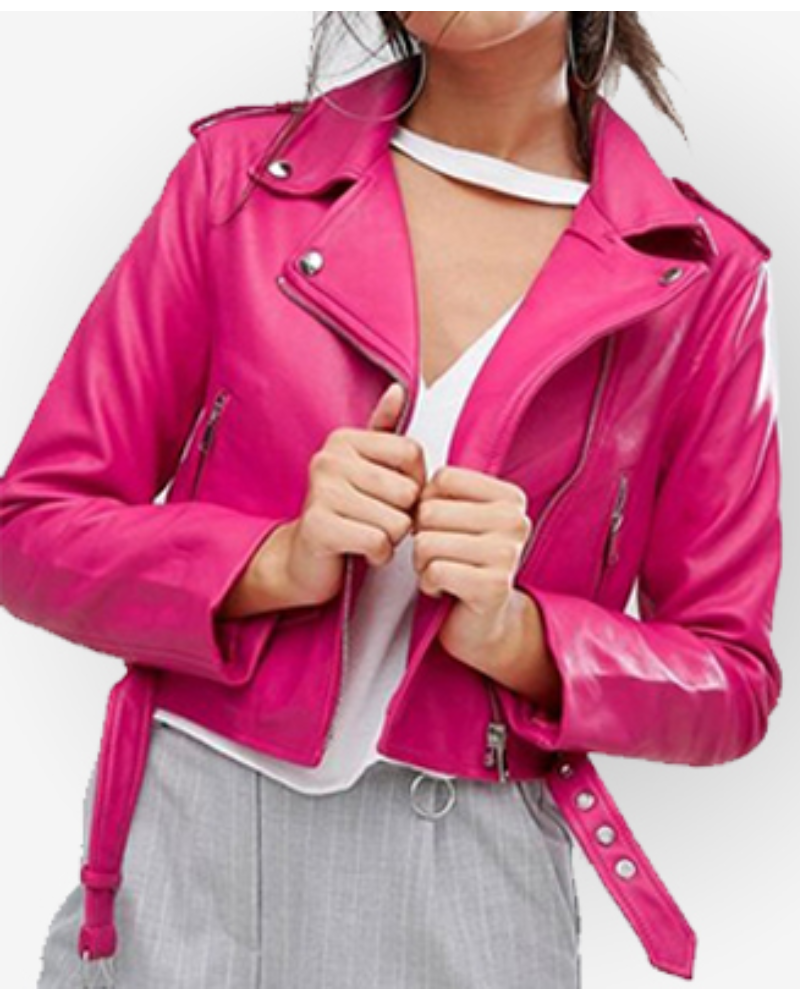 Sophisticated Asymmetrical Zipper Hot Pink Leather Jacket for Women