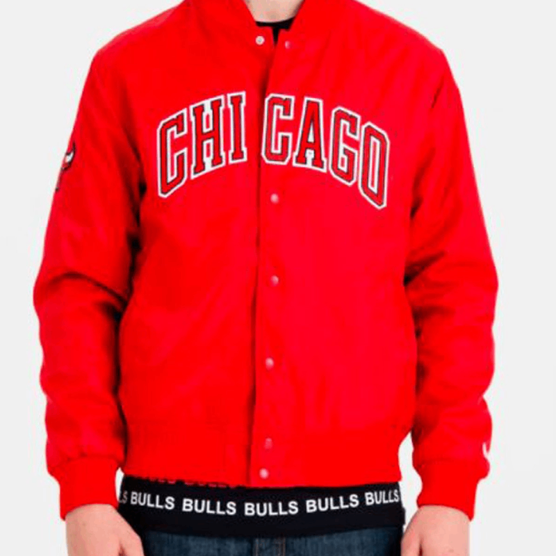 Chicago Wordmark Red Satin Bomber Jacket