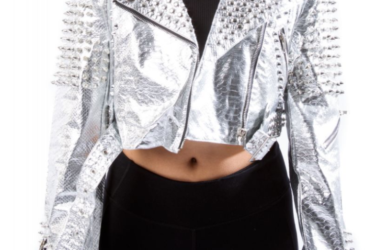 Women Silver Studded Leather Jacket