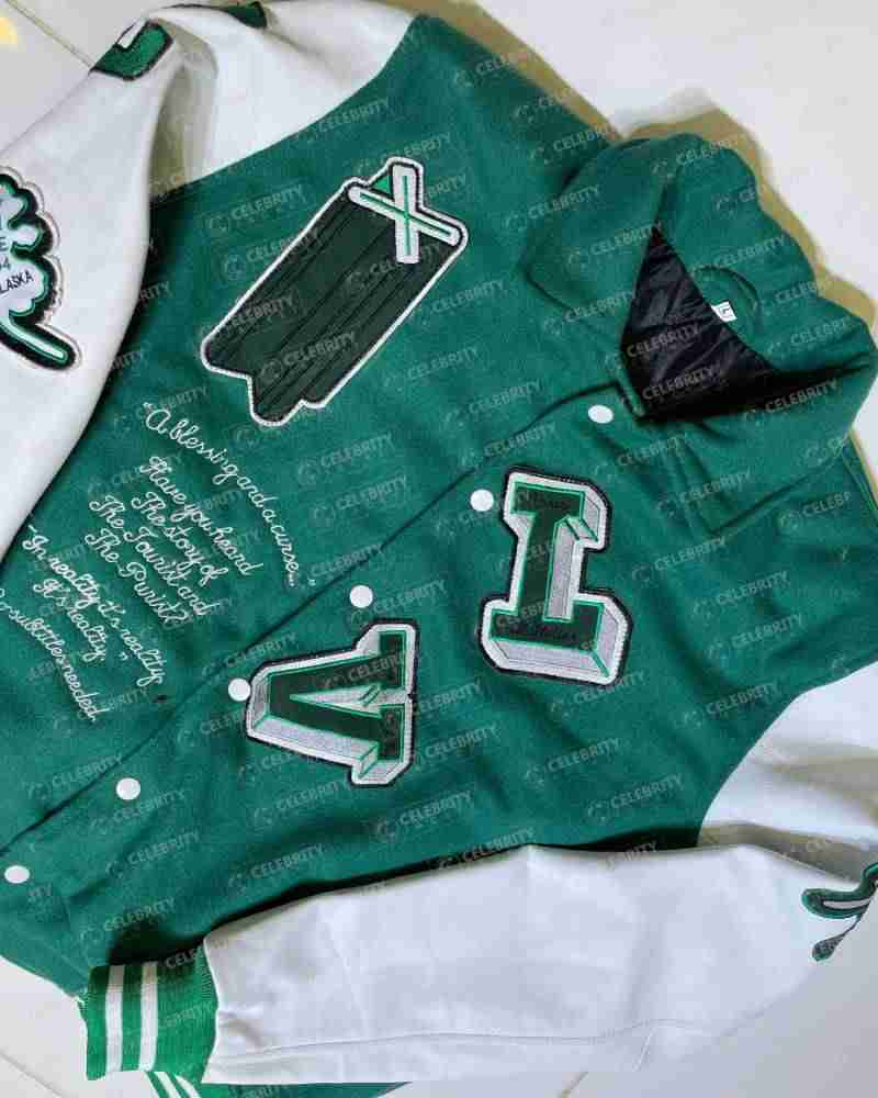 Louis Vuitton Varsity Green Leather Jacket with Patches