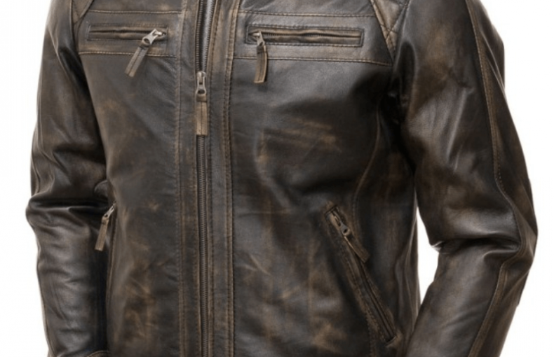 Quilted Distressed Brown Leather Biker Jacket