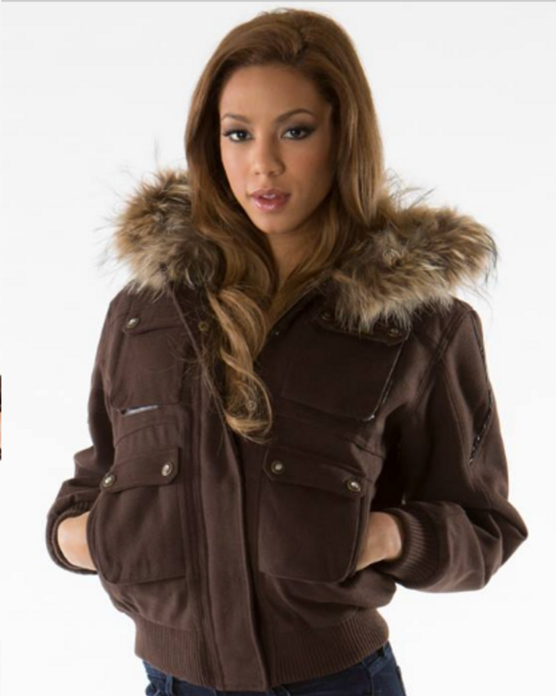 Pelle Pelle Hooded Fur Dark Brown Jacket