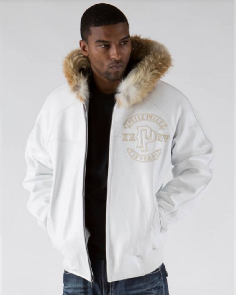 Pelle Pelle Panther Fur Hood White Plush Jacket