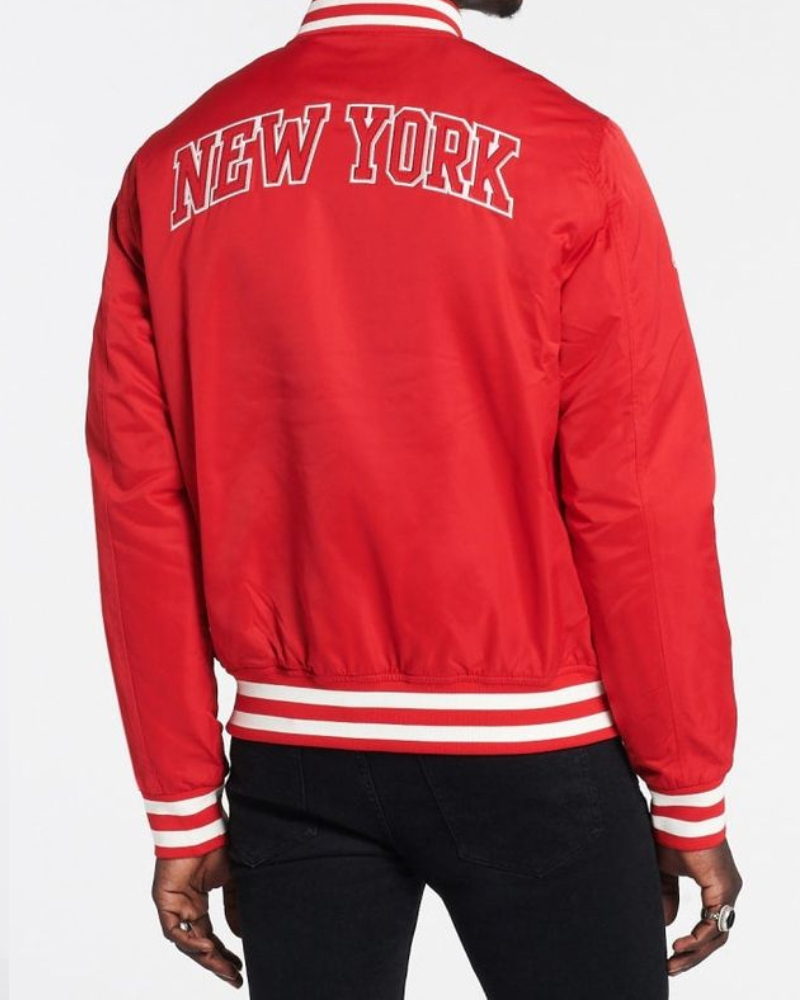 Red Varsity Bomber Jacket | Celerbity jacket