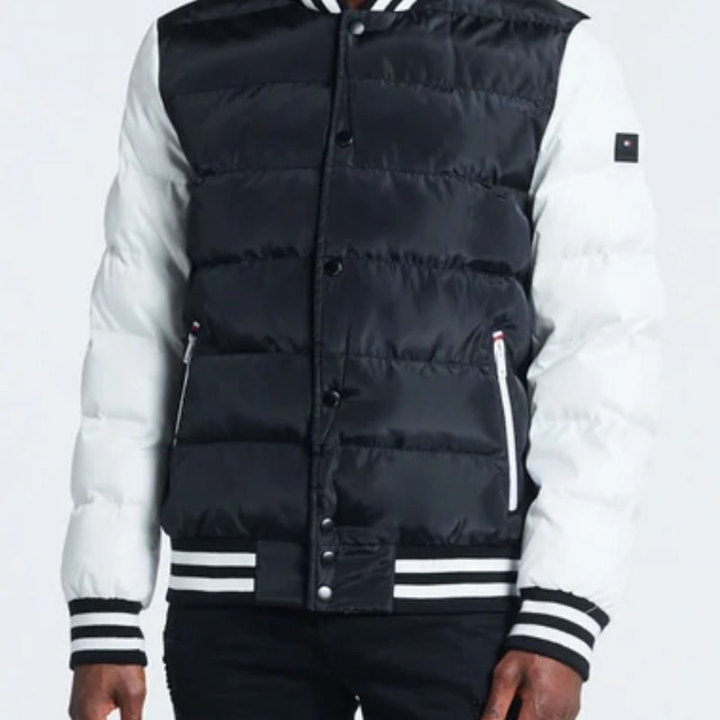 Puffer Quilted Varsity Black Jacket